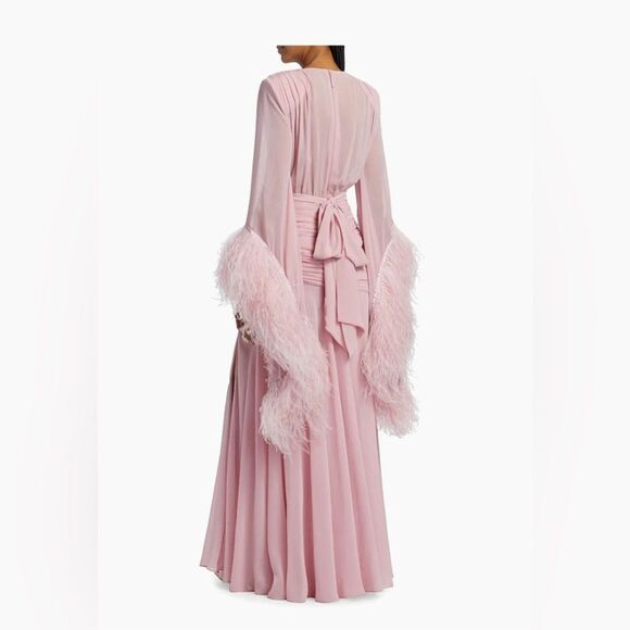 NWOT BRONX AND BANCO Geisha Pink Maxi Dress Feathered Gown | Retail $1100 - Picture 6 of 16